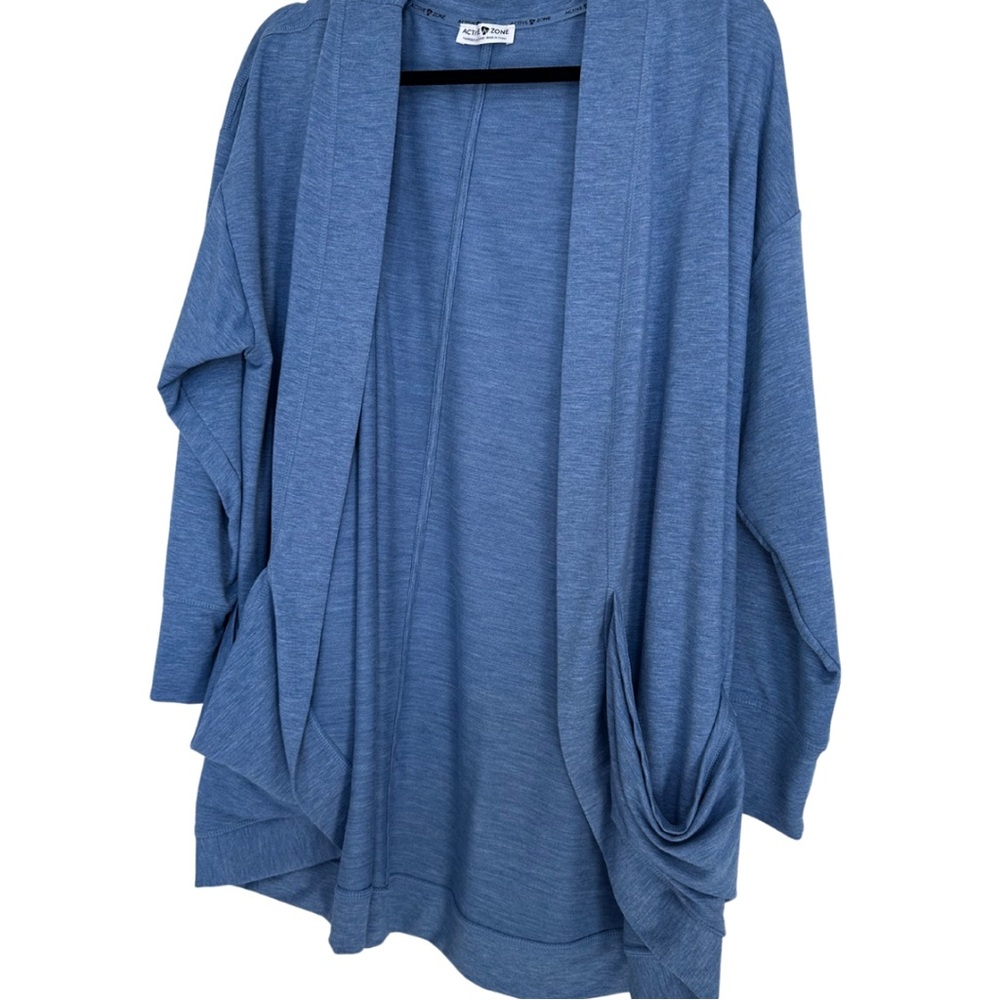 Active USA Blue Draped Open-Front Cardigan